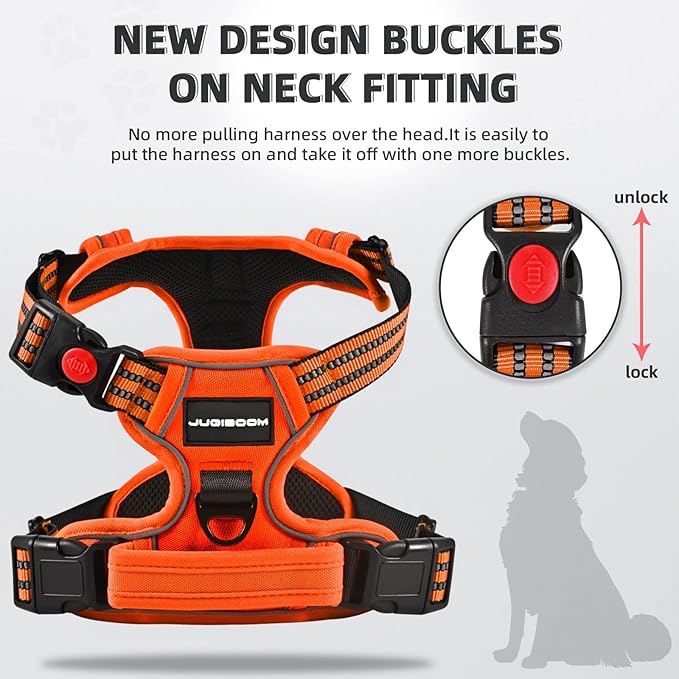 No Pull Dog Harness with A Free Heavy Duty 5ft Dog Leash, Adjustable Soft Padded Dog Vest, Reflective No-Choke Pet Oxford Vest with Easy Control Handle for Small and Large Dogs(Orange, Small)