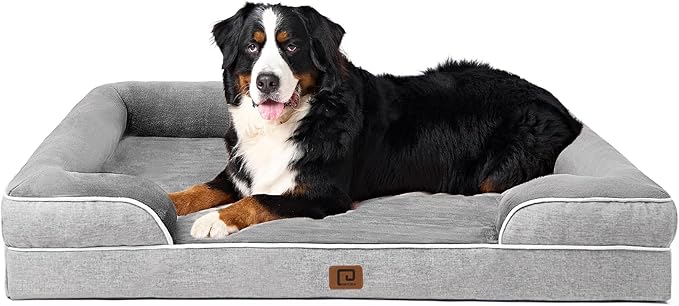 EHEYCIGA Orthopedic Dog Beds for Extra Large Dogs, Waterproof Memory Foam XXL Pet Bed with Sides, Non-Slip Bottom and Egg-Crate Foam Big Dog Couch Bed with Washable Removable Cover, Grey