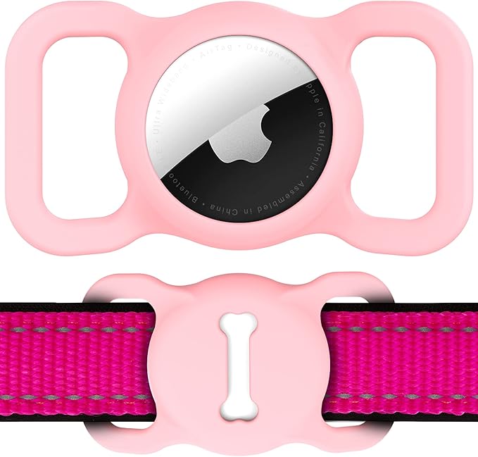 for Airtag Dog Collar Holder, Air Tag Protective Cat Airtag Dog Collar,Silicone AirTags GPS Tracking Accessories,Air Tags with Bone Pattern (1 Pack(Pink))