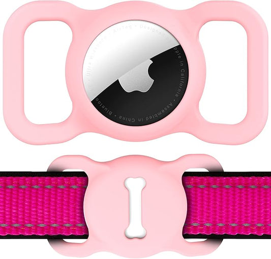 for Airtag Dog Collar Holder, Air Tag Protective Cat Airtag Dog Collar,Silicone AirTags GPS Tracking Accessories,Air Tags with Bone Pattern (1 Pack(Pink))