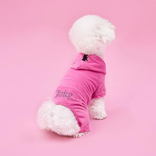 Juicy Couture Hooded Pet Juicy Bling Velour Tracksuit Chest 24 inches for Small Dogs and Cats - Hot Pink - M/L
