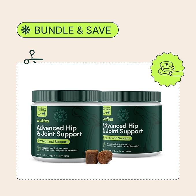 Wuffes Chewable Dog Hip & Joint Supplement - Glucosamine & Chondroitin Chews - Dog Joint Supplements & Vitamins - Extended Joint Care (Large Breed (Over 65 lbs), 60 Chews (Pack of 2))