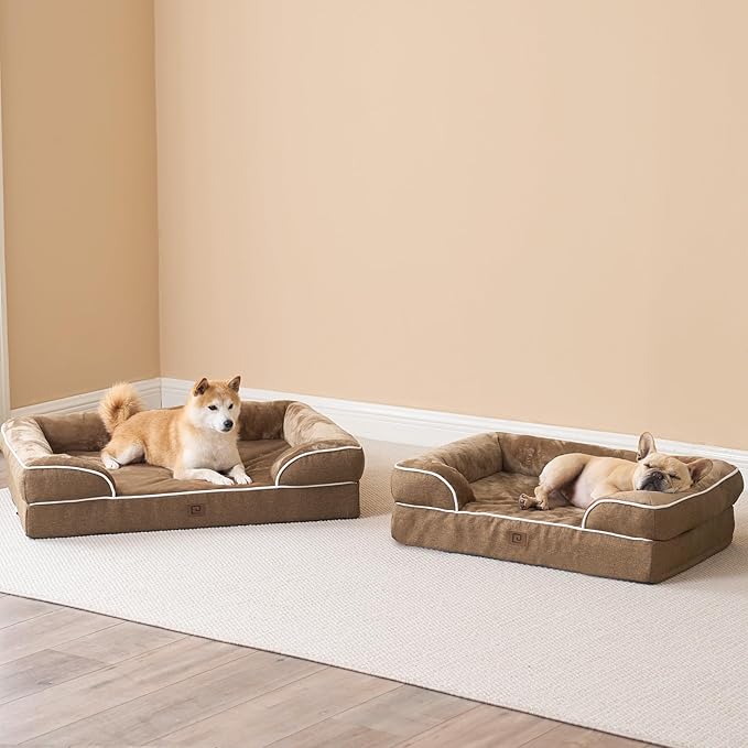 EHEYCIGA Orthopedic Dog Bed for Medium Dogs, Waterproof Memory Foam Medium Dog Beds with Sides, Non-Slip Bottom and Egg-Crate Foam Pet Couch Bed with Washable Removable Cover, Camel