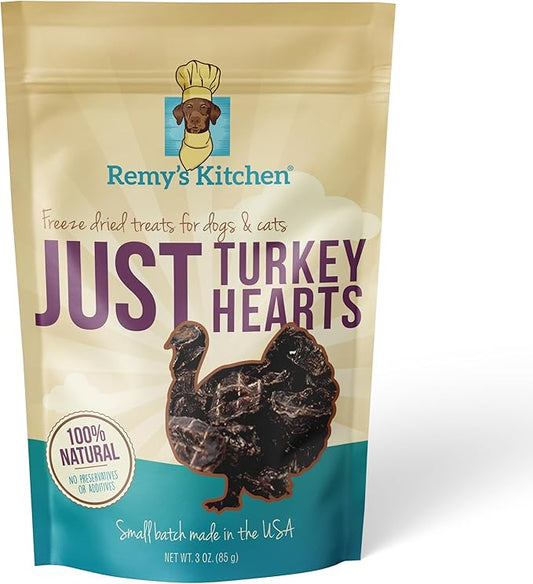 Just Turkey Hearts Freeze Dried Dog Treats USA Sourced and Small Batch Made - Human-Grade, All Natural Single Ingredient Dog Treat Without Artificial Preservatives, Grain Free - 3 oz
