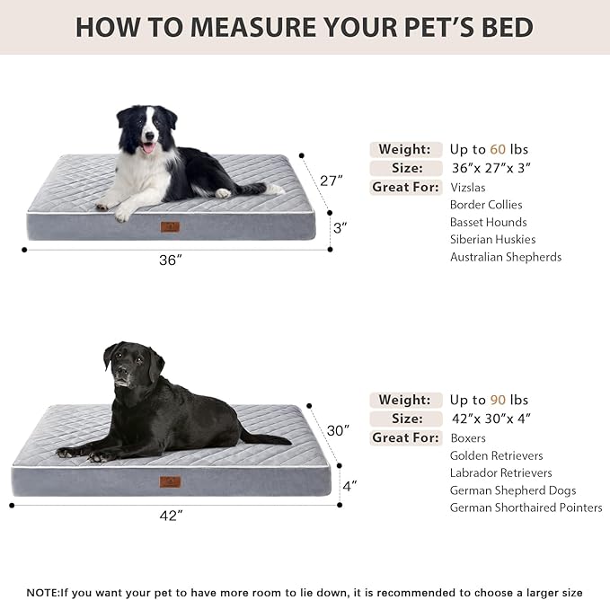 WNPETHOME Orthopedic Dog Beds for Large Dogs, Extra Large Waterproof Dog Bed with Removable Washable Cover & Anti-Slip Bottom, Egg Crate Foam Pet Bed Mat, Multi-Needle Quilting XL Dog Crate Bed