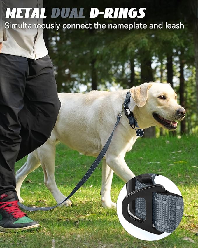 Joytale Airtag Dog Collar, Dual D-Rings, Reflective Pet Collar with Waterproof AirTag Holder, Soft Padded Adjustable for Small Dogs, Gray, S
