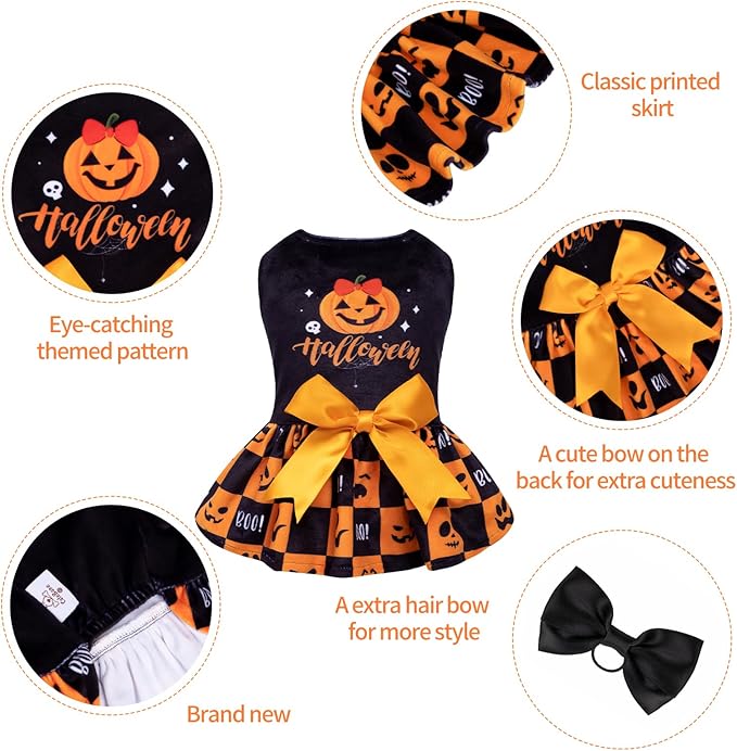 CuteBone Dog Dresses Velvet Holiday Small Dogs Clothes Onesie Pet Apparel Girl Puppy Skirt with Bow Hair Rope CVA24XS-D