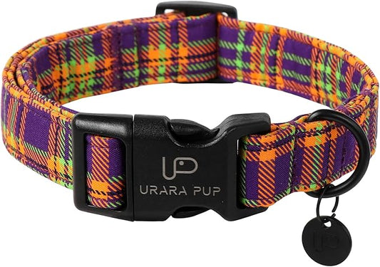 Halloween Dog Collar - Colorful Plaid for Small Dogs, Fall & Winter With Lightweight Plastic Buckle, Cute Pet Collar for Girl Boy Dogs, XS