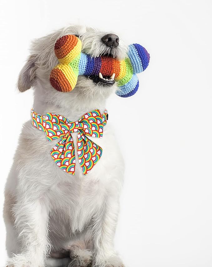 Lionet Paws Rainbow Dog Collar with Sailor Bow, Soft and Comfortable Adjustable LGBT Pride Collar for Large Dogs, Neck 16-24 inches
