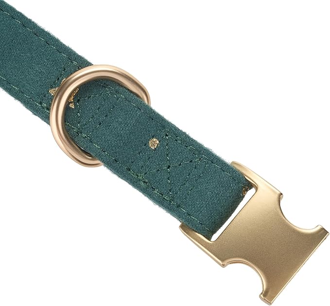 Cotton Dog Collar with Metal Buckle Adjustable Soft Dog Collars with Gold Star for Small Medium Large Dogs,Dark Green,Medium
