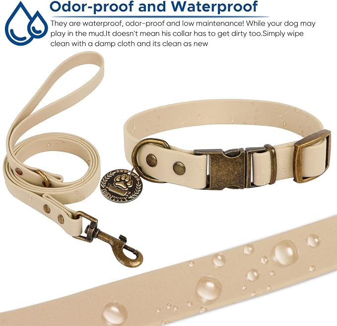 Wisedog Dog Collar and Leash Set Combo: Adjustable Durable Pet Collars with Dog Leashes for Small Medium Large Dogs, Includes One Bonus of Poop Bag Holder (L, Sand Color)
