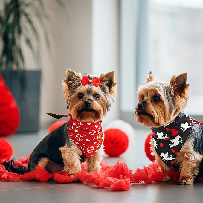 Vehomy 3-Pack Valentine's Day Dog Bandana Reversible Dog Bandanas Love Heart Dog Scarfs Cat Triangular Bibs Pet Valentine Love Bandanas Scarves for Small Medium Large Dogs S