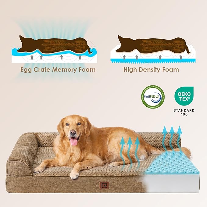 EHEYCIGA Memory Foam Dog Bed XLarge Sized Dogs, Extra Large Dog Bed Orthopedic with Washable Removable Cover, Waterproof XL Pet Bed Couch for Crate, 41x27x6 Inches, Camel