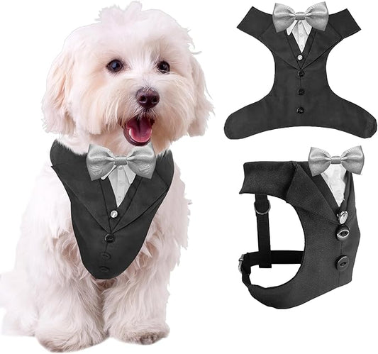 Dog Tuxedo for Wedding Outfit, Dog Suit and Tie Costumes for Birthday, Halloween, Cosplay, Christmas Party, Pet Formal Wear with Bowtie, Tux for Small Dogs, Chihuahua, Bichon, Maltese, Cats