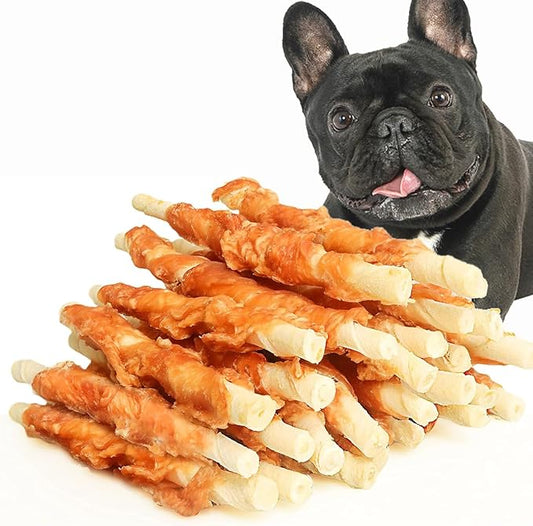 ASMPET Dog Treats Small Dogs, Chicken Wrapped Rawhide Bones Dog Chews Long Lasting for Cleaning Teeth Grain Free for Medium Large Breed(20 pcs 10.6 oz)
