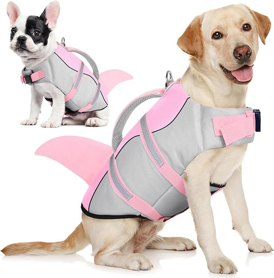 AOFITEE Dog Life Vest, Dog Life Jacket Shark, Reflective Puppy Safety Vest with Superior Buoyancy and Rescue Handle, Adjustable Dogs Swimsuit Float Coat for Small Medium Large Dogs, XS