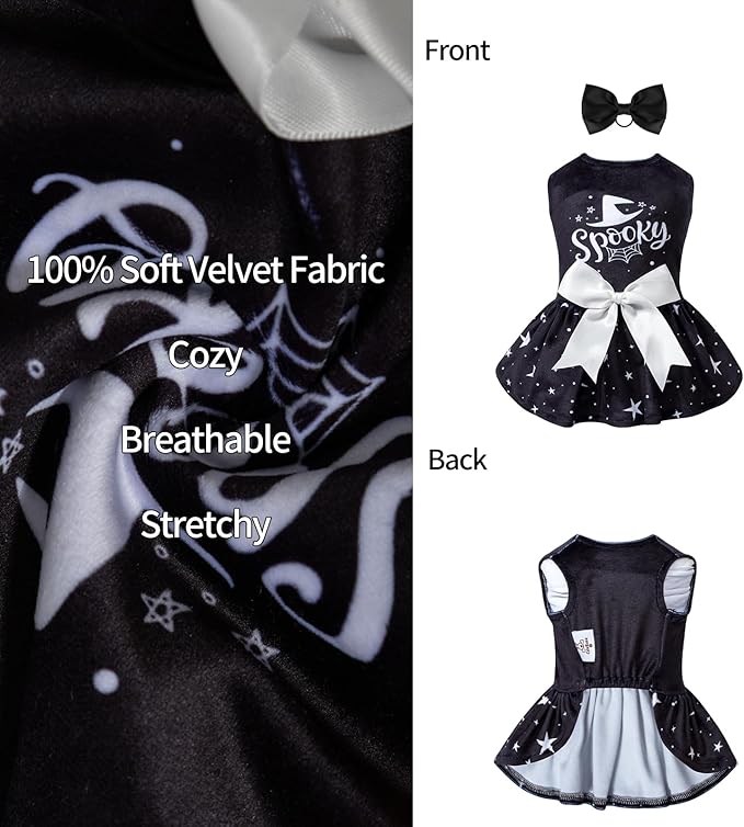 CuteBone Dog Dresses Velvet Holiday Small Dogs Clothes Onesie Pet Apparel Girl Puppy Skirt with Bow Hair Rope CVA23XS-D
