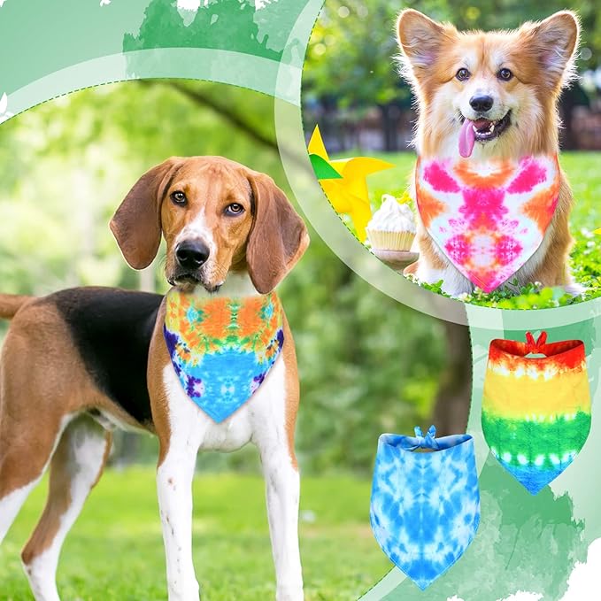 Weewooday 20 Pcs Tie Dye Dog Bandanas Bulk Washable Triangle Bibs Scarf Kerchief Puppy Neckerchief for Summer Large Dogs Girl and Boy Costume(Tie Dye,L Size)