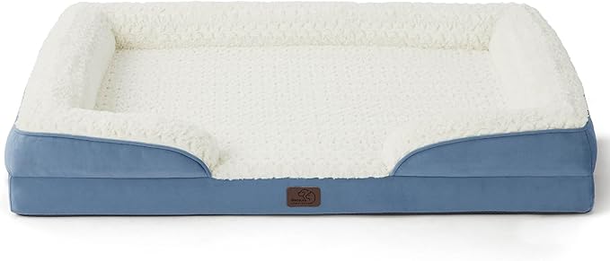 Bedsure Orthopedic Dog Beds Large Sized Dog - Washable Large Dogs Bed Waterproof, Big Comfort Pet Couch with Washable Removable Cover, Supportive Foam Pets Sofa with Nonskid Bottom, Plush-Faded Denim