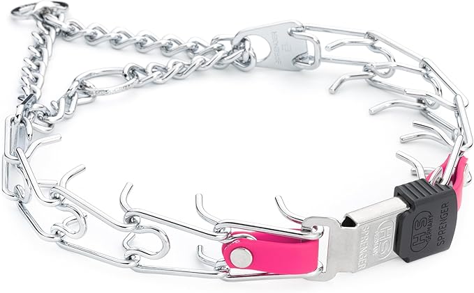 Herm Sprenger Chrome Plated Steel Dog Collar with Quick Release ClicLock Buckle and Biothane Insert Training Collar for Dogs Made in Germany (Passionfruit Pink, 22in x 3.0mm(Neck Size up to 18-19in))