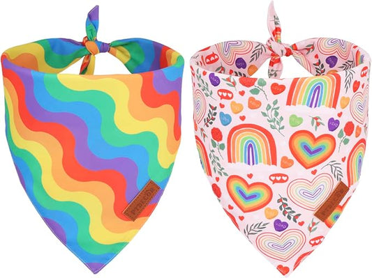 PTDECOR Rainbow Dog Bandanas Pride Day Dog Scarf Reversible Triangle LGBT+ Rainbow Bandanas for Medium Large Dogs Pets (Pride, Large)