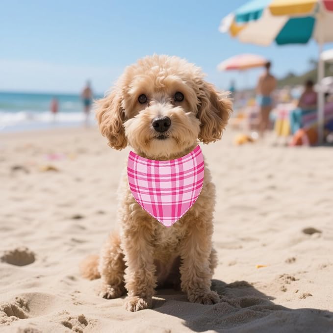 7 PCS Plaid Dog Bandanas for Small Dogs Kittens Polyester Dog Bandanas for Puppy Doggy XS Print One Side Scarves Party Grooming S