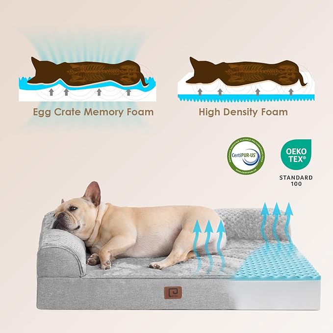 EHEYCIGA Memory Foam Dog Bed Medium Sized Dogs, Waterproof Dog Bed Orthopedic with Washable Removable Cover, Non-Slip Pet Bed Couch for Crate, 30x20x6 Inches, Grey