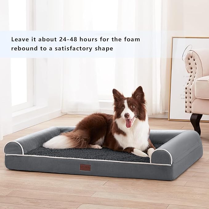 WESTERN HOME Orthopedic Dog Beds for Large Dogs, Foam Pet Sofa with Waterproof Lining, Removable Washable Cover and Nonskid Bottom, Dog Couch Bed for Comfortable Sleep,Dark Grey
