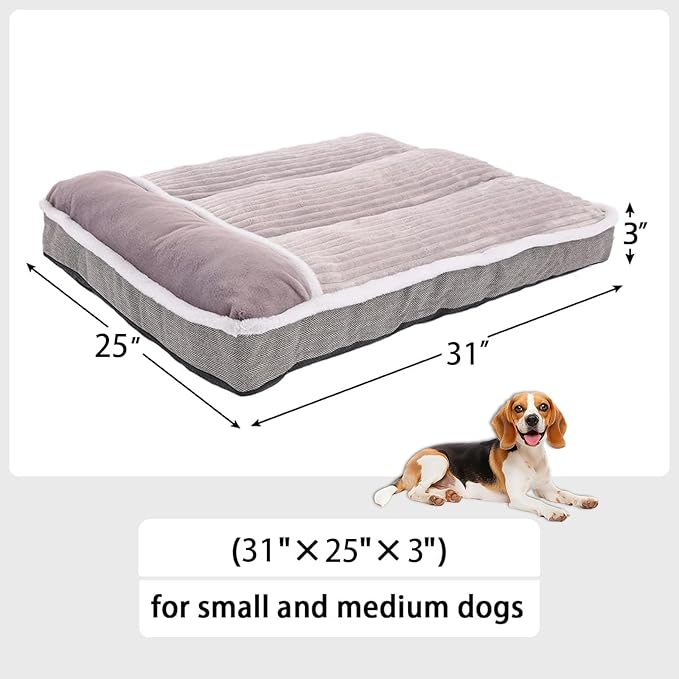 Dog Bed for Large Dogs, Dog Mattress with Pillow for Crate Kennel, Sofa pet Bed, Super Soft pet Bed for Medium, Jumbo, Small Dogs Breeds (Grey, Large:(31"x25"x3"))