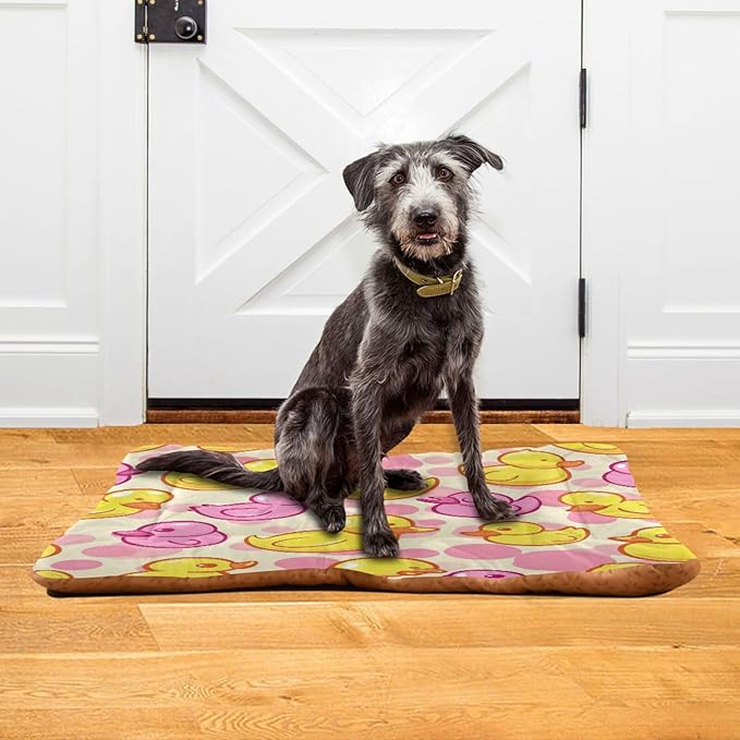 Yellow Pink Ducks Dog Cat Bed, Rectangle Comfortable Pet Bed, Ultra Soft Calming for Small Medium Dogs, 18" x 24"