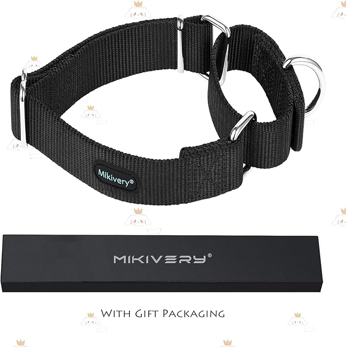 Mikivery Martingale Dog Collar Nylon Adjustable and Safety Training Colourful Comfortable Metal Buckle Pet Collars for Small Medium and Large Dogs(Black,M)