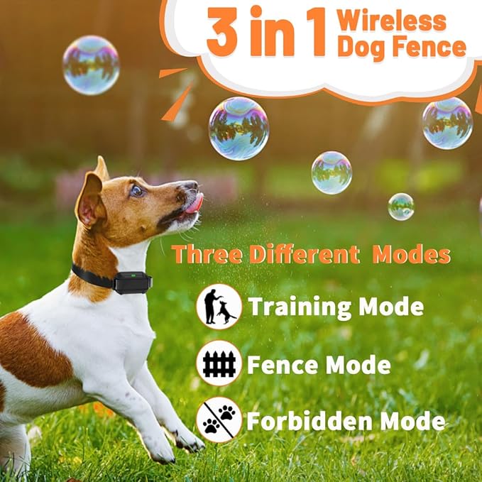Wireless Fence For Dogs, Dog Training, Forbidden Zone, 3-in-1 Precise Radar Wireless Fence System Up to 1 Acre, Real-Time Distance Monitoring, Indoors & Outdoors, Medium to Large Dogs 20-110lbs