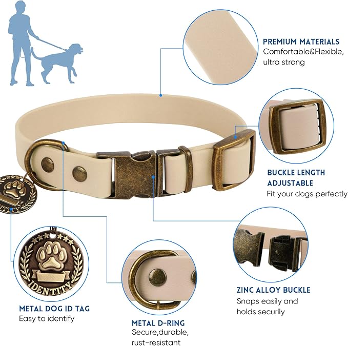 Wisedog Dog Collar and Leash Set Combo: Adjustable Durable Pet Collars with Dog Leashes for Small Medium Large Dogs, Includes One Bonus of Poop Bag Holder (XS, Sand Color)