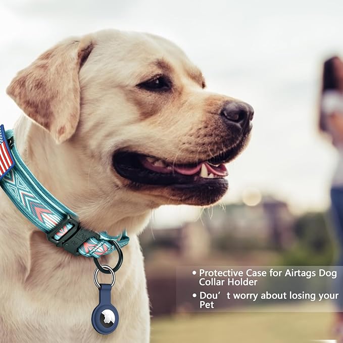 DAGANXI Tactical Dog Collar, Adjustable Military Training Nylon Dog Collar with Control Handle and Heavy Metal Buckle for Medium and Large Dogs, with Patches and Airtags Case (M, Green Arrow)