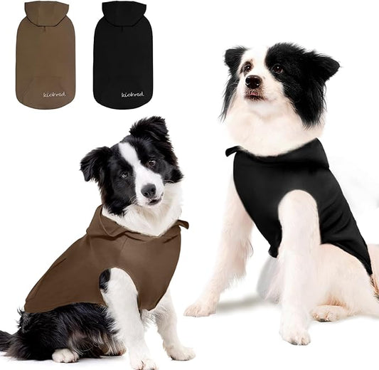 2-Piece Basic Dog Hoodie & Sweatshirt, Soft & Comfy, Superior Comfort & Fit, Dog Security Jumpsuit Sweater with Leash Hole & Pocket, Black & Brown/Sleeveless (XX-Large)