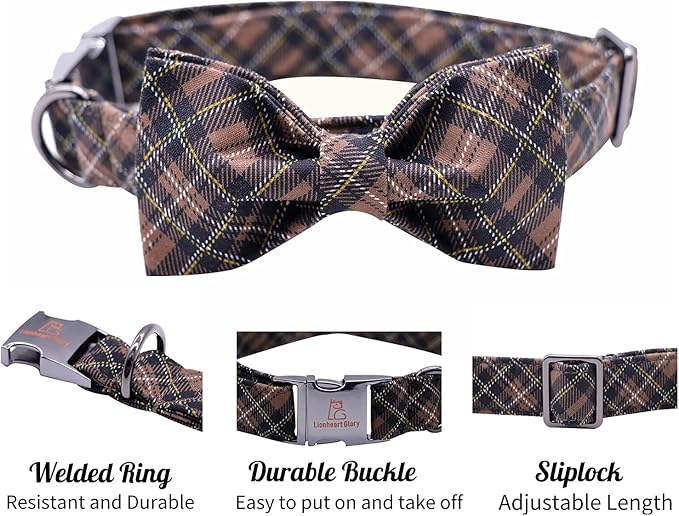Lionheart glory Premium Plaid Dog Collars, Bowtie Dog Collar, Adjustable Heavy Duty Dog Collar with Bow for Medium Dogs