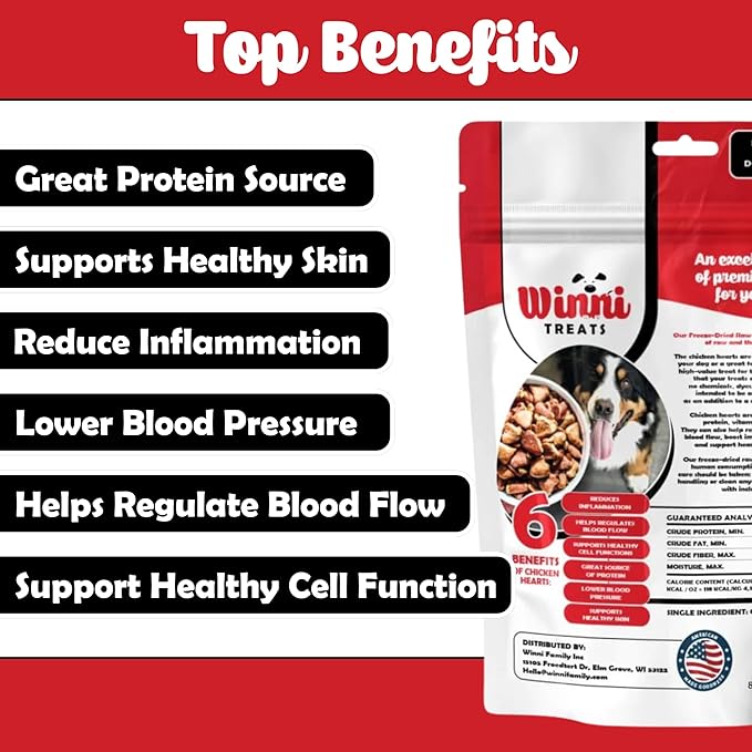 Freeze Dried Chicken Hearts for Dogs - Limited Ingredient Preservative Free High Protein Dog Treats - Raw Single Ingredient Treats for Pets - 3.75oz Bag