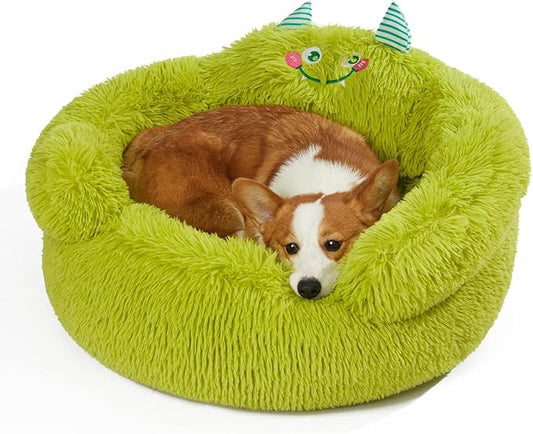 Jiupety Cute Calming Dog and Cat Bed, Anti-Anxiety Donut for Small Pets, Cozy Soft Pet Round Cuddler Bed with Non-Slip Bottom, L(27"x27"x14"), Green