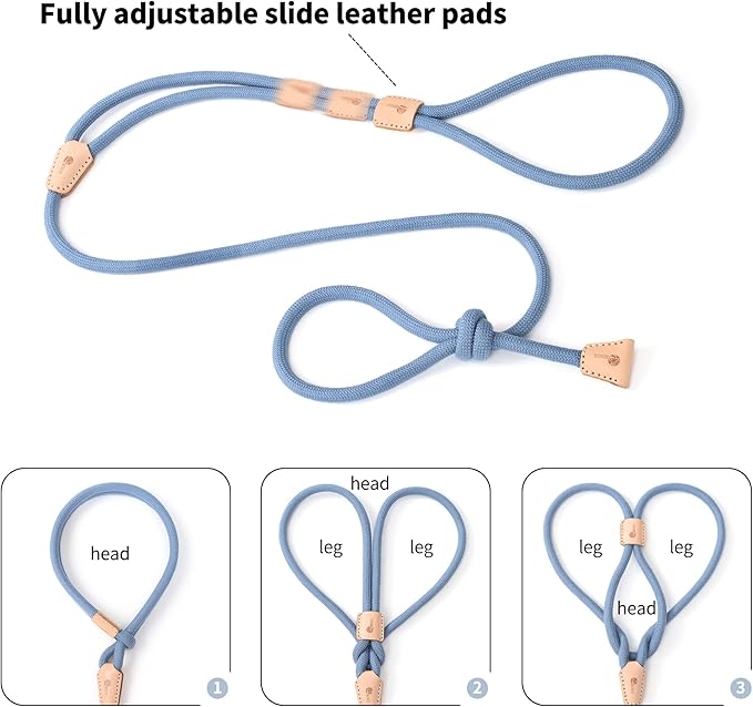 Mile High Life Harness Lead No Pull, All in one Dog Lead 2-in-1, Rope Leash and Harness Two in One, Slip Leash for Puppy Small Dogs Training, 4FT Blue