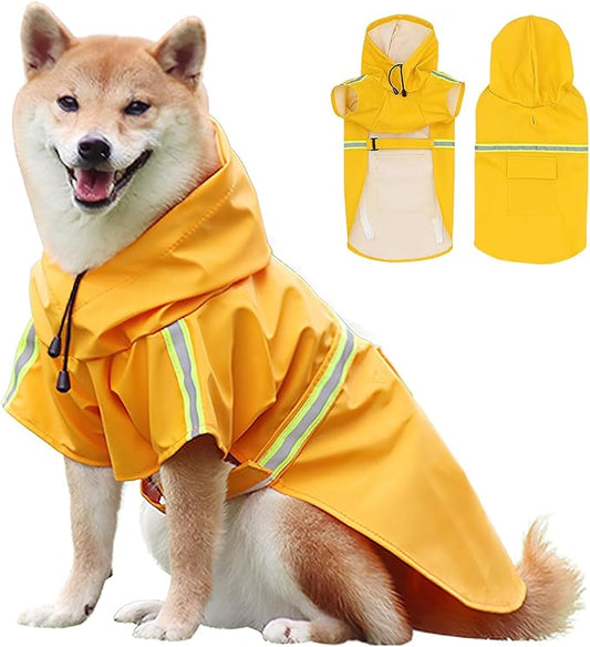 Large Dog Raincoat with Adjustable Hood & Full Coverage - Waterproof & Reflective
