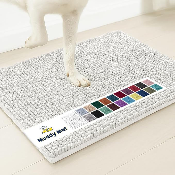 Muddy Mat® AS-SEEN-ON-TV Highly Absorbent Microfiber Door Mat and Pet Rug, Non Slip Thick Washable Area and Bath Mat Soft Chenille for Kitchen Bedroom Indoor and Outdoor - White 24" x 72"