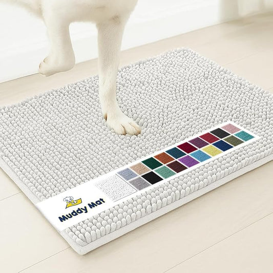 Muddy Mat® AS-SEEN-ON-TV Highly Absorbent Microfiber Door Mat and Pet Rug, Non Slip Thick Washable Area and Bath Mat Soft Chenille for Kitchen Bedroom Indoor and Outdoor - White 24" x 72"