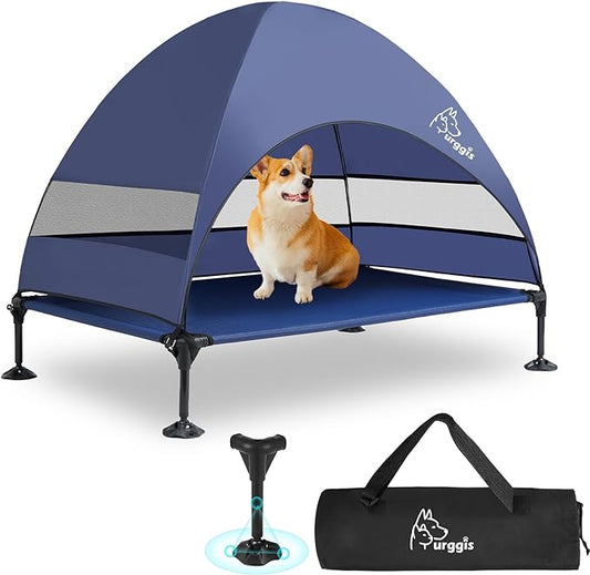 Upgraded Elevated Dog Bed with Canopy, Portable Raised Outdoor Dog Bed with Stable Anti-Slip Feet, Wider Shade Pet Bed Cot, Raised Dog Beds for Large Dogs Camping, Indoor & Outdoor Use