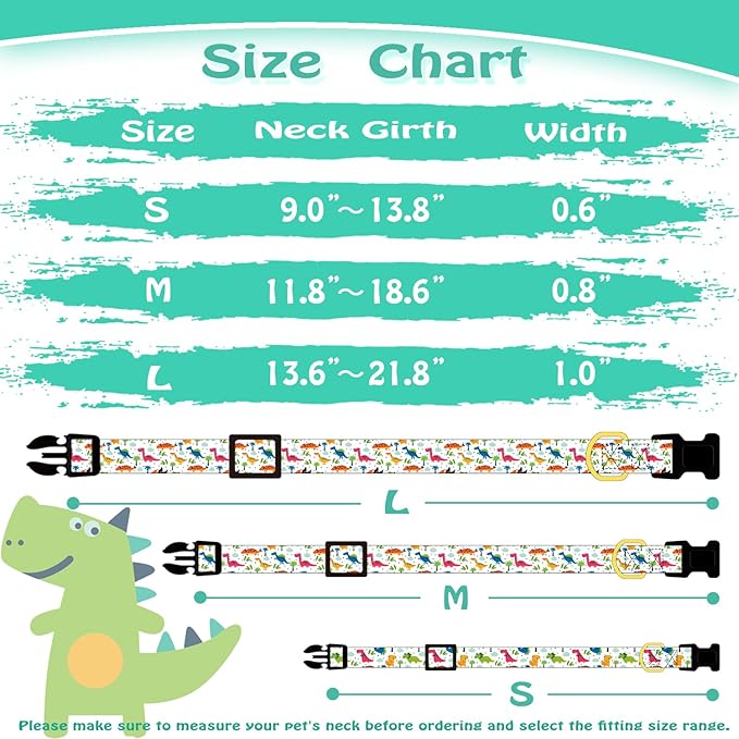 Cute Cotton Dog Collar for Small Medium Large Dogs Special Design Cute White Dinosaur Dog Collar for Boy Male Dogs Soft Adjustable Dinosaur Puppy Collars for Boy Male Dogs Pet Collar