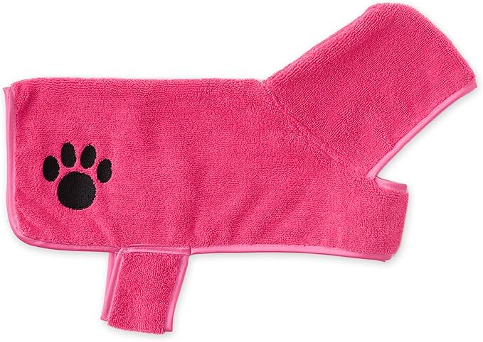 Bone Dry Pet Robe Collection, Embroidered Absorbent Microfiber Bath Robe with Adjustable Closure, for Dogs & Cats, Small, Raspberry Sorbet
