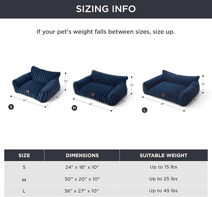 Bedsure Cute Cat Couch for Pets - Fluffy Small Dog Sofa with Premium Soft Corduroy Fleece, Pet Sofa with Removable Washable Cover, Supportive Dog Couch Bed for Small Medium Dogs, 30inch, Night Blue