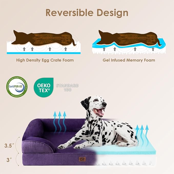 EHEYCIGA Orthopedic Dog Bed for Medium Dogs, Waterproof Memory Foam Medium Dog Beds with Sides, Non-Slip Bottom and Egg-Crate Foam Pet Couch Bed with Washable Removable Cover, Purple