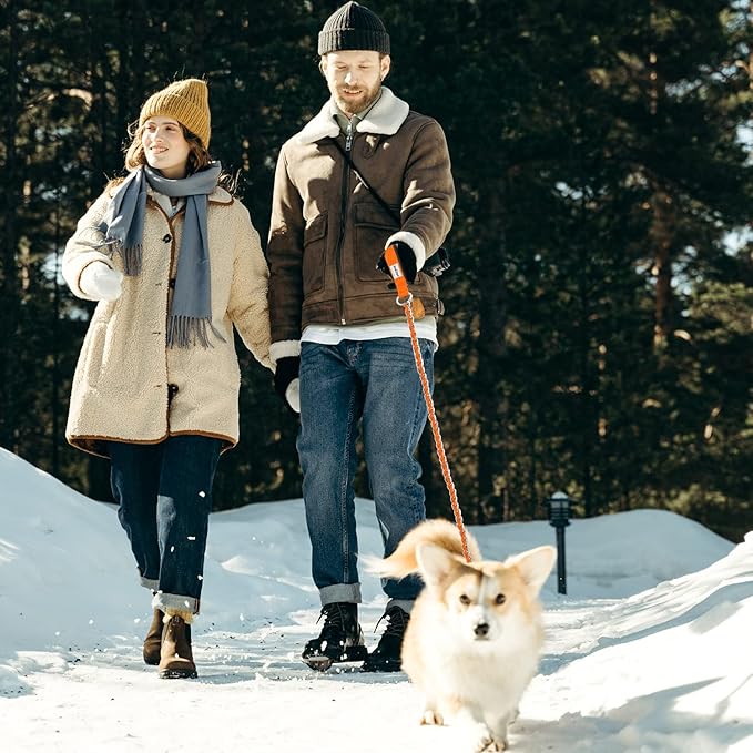 Chew Proof Metal Leash for Medium Large Dogs, 5.2FT Strong Anti Bite, Comfortable Soft Padded Handle Orange