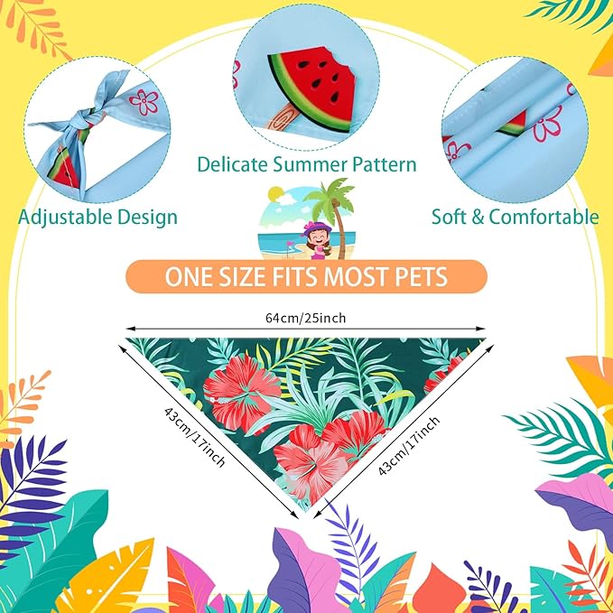 100 Pcs Dog Bandanas Bulk Pet Bibs Colorful Triangle Scarf Pet Bandanas for Medium Large Dogs Spring Summer Birthday Costume Decoration (Hawaiian)