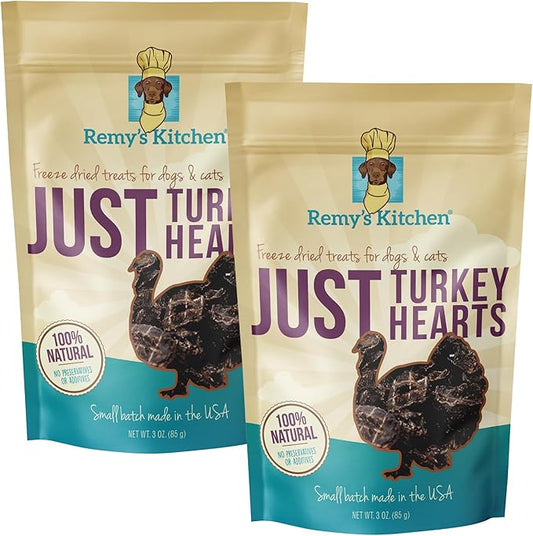 Just Turkey Hearts Freeze Dried Dog Treats USA Sourced and Small Batch Made - Human-Grade, All Natural Single Ingredient Dog Treat, No Artificial Preservatives, Grain Free- 3oz, 2-Pack